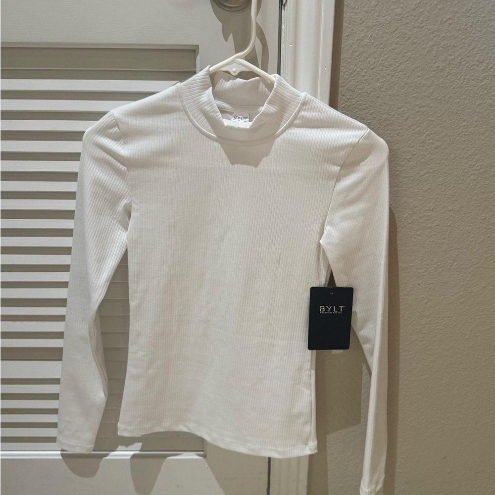 BYLT White Ribbed Long Sleeve Top